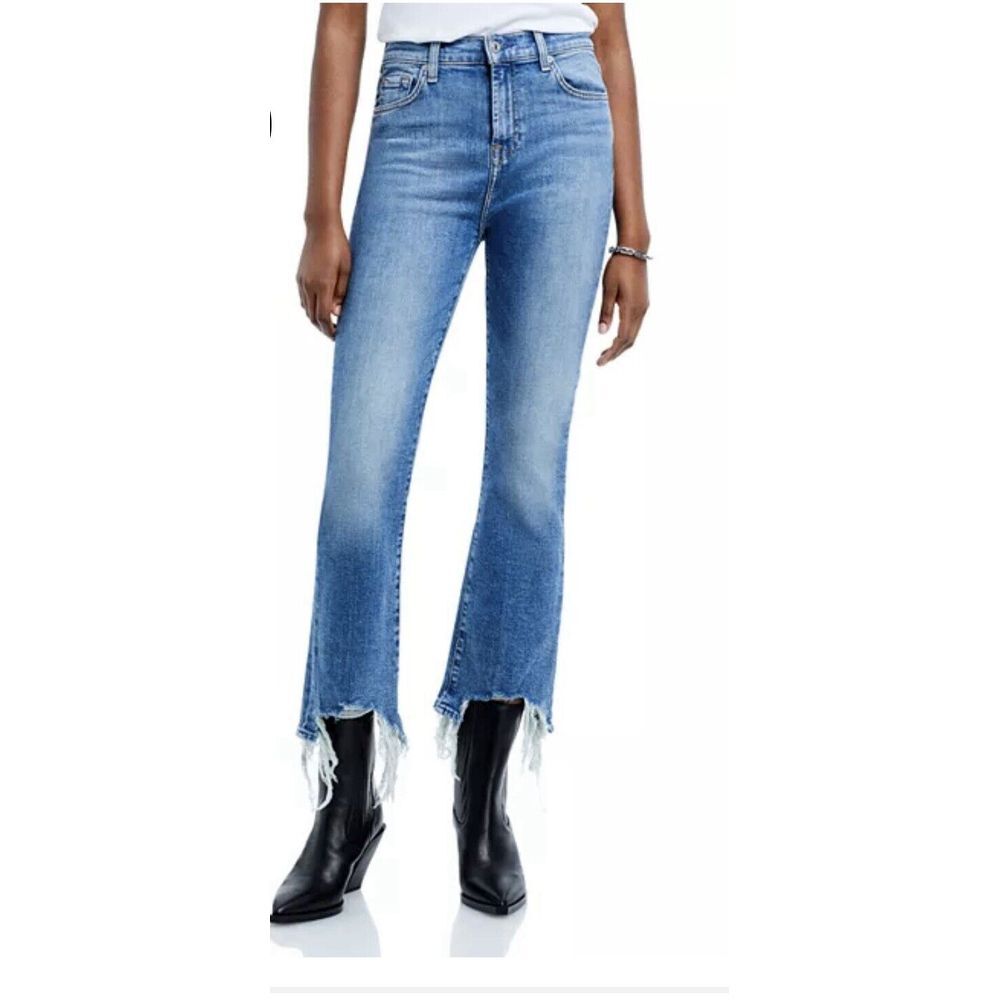 Seven7 Womens High Waist Cropped Slim Kick Jeans Raw Hem Size 25